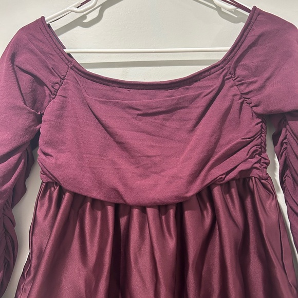 NWOT Zara Burgundy Combination Knit Mini dress Size M Long-sleeve Off Shoulder - Picture 9 of 10